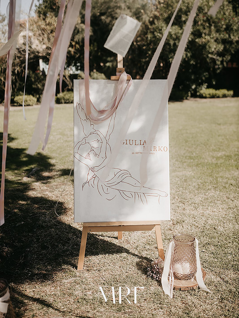 Il welcome sign di un matrimonio alla Locanda Cipriani